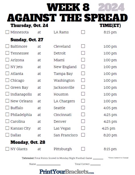 week 8 nfl standings|NFL week 8 point spreads.